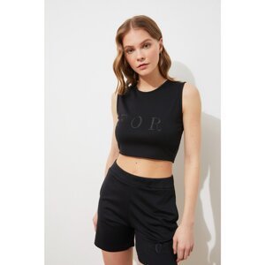 Trendyol Black Embroidered Crop Knitted Blouse Blouse