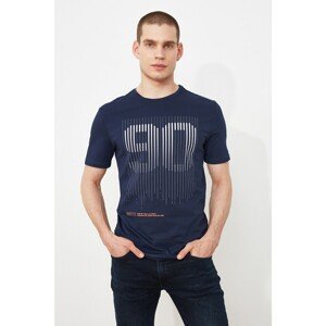 Trendyol Navy Blue Men's Slim Fit Crew Neck Short Sleeve Printed T-Shirt