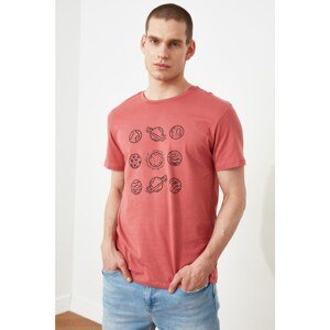 Trendyol Dried Rose Men's Regular Fit Short Sleeve Planet Printed T-Shirt