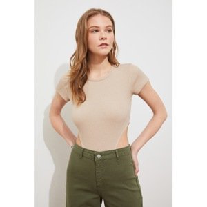 Trendyol Beige Snaps Detailed Waistband Detailed Corded Knitted Body