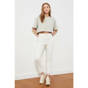 Trendyol High Waist Slim Fit Jeans With White Hem Cutout