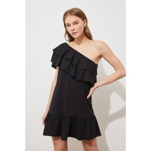 Trendyol Black One Shoulder Flounce Knitted Dress