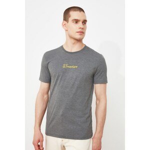 Trendyol Anthracite Men's Slim Fit Short Sleeve Embroidered T-Shirt
