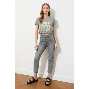 Trendyol Gray Belted High Waist Mom Jeans