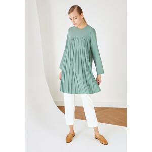 Trendyol Green Crew Neck Pleated Tunic Dress