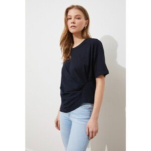 Trendyol Navy Gathered Detailed Loose Knitted T-Shirt
