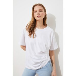 Trendyol White Gathered Detailed Loose Knitted T-Shirt