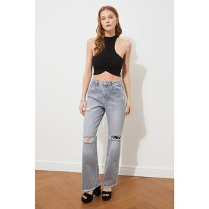 Trendyol Blue Ripped Detailed High Waist 90's Wide Leg Jeans