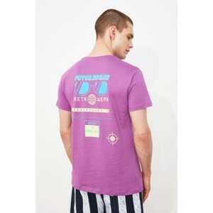 Trendyol Lila Men's Regular Fit Short Sleeve Printed T-Shirt