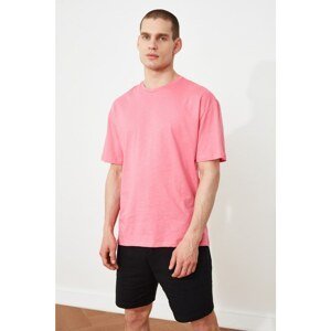 Trendyol Pink Men's Wide Fit Short Sleeve Printed T-Shirt