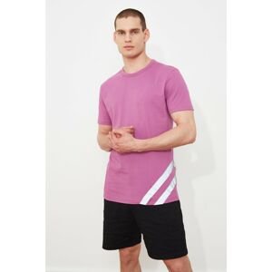 Trendyol Purple Men's Regular Fit Short Sleeve Reflector Printed T-Shirt