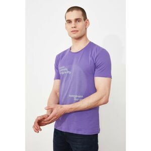 Trendyol Purple Men's Slim Fit Short Sleeve Printed T-Shirt