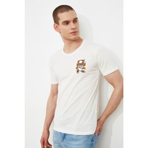 Trendyol Ecru Men's Slim Fit Printed Short Sleeve Embroidery Detailed T-Shirt