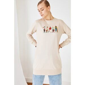 Trendyol Stone Printed Knitted Sweatshirt