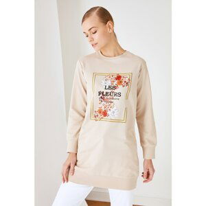 Trendyol Beige Printed Knitted Sweatshirt