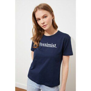 Trendyol Navy Blue Printed Semifitted Knitted T-Shirt