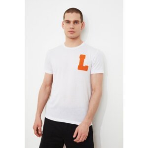 Trendyol White Men's Regular Fit Short Sleeve Letter Embroidered T-Shirt