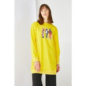 Trendyol Yellow Printed Crew Neck Knitted Sweatshirt