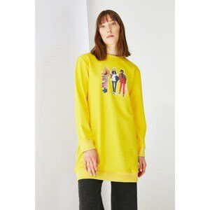 Trendyol Yellow Printed Crew Neck Knitted Sweatshirt