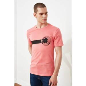 Trendyol Dried Rose Men's Slim Fit Printed Short Sleeve T-Shirt