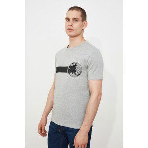 Trendyol Gray Men's Slim Fit Printed Short Sleeve T-Shirt