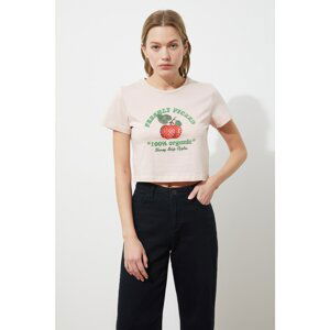 Trendyol Powder Printed Crop Knitted T-Shirt