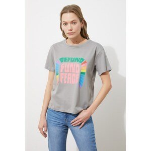 Trendyol Gray Printed Semi-fitted T-Shirt