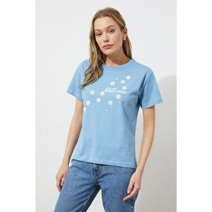 Trendyol Blue Printed Semifitted Knitted T-Shirt