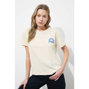Trendyol Beige Printed Semifitted Knitted T-Shirt