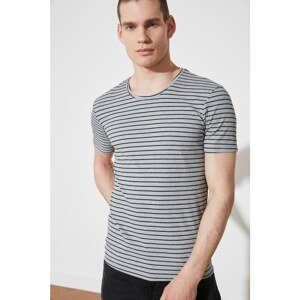 Trendyol Gray Men's Slim Fit Short Sleeve Striped T-Shirt