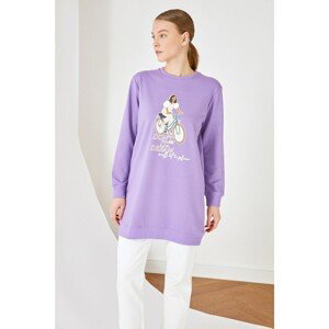Trendyol Lilac Crew Neck Patterned Knitted Sweatshirt