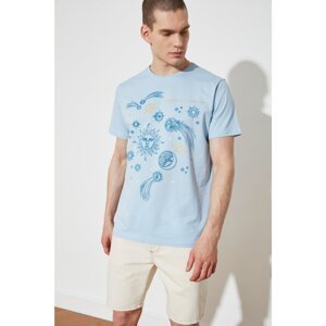 Trendyol Blue Men's Regular Fit Short Sleeve Crew Neck Printed T-Shirt