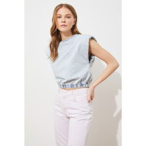 Trendyol Blue Padded Gathered Waist Gathered Denim Blouse