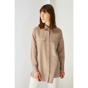 Trendyol Brown Shirt Collar Hijab Tunic