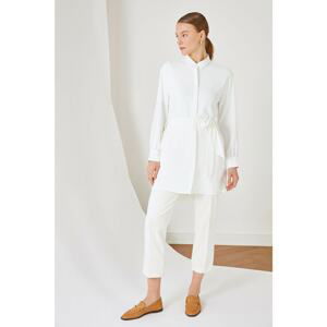 Trendyol Ecru Belted Hidden Pat Woven Shirt