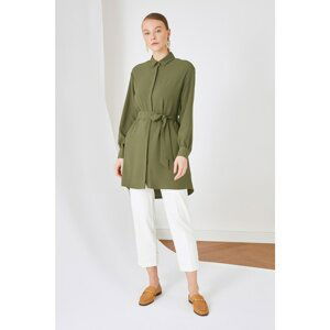 Trendyol Green Belted Hidden Pat Woven Shirt