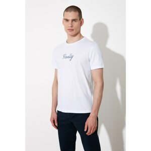 Trendyol White Men's Slim Fit Crew Neck Short Sleeve Embroidered T-Shirt