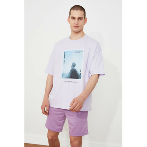 Trendyol Lila Men's Short Sleeve Oversize Fit Printed T-Shirt