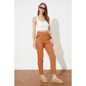 Trendyol Tan Button Detailed High Waist Mom Jeans