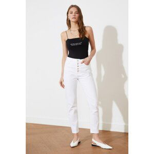 Trendyol White Front Button High Waist Mom Jeans