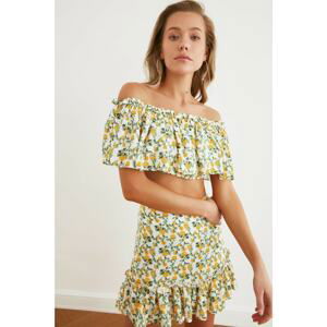 Trendyol Yellow Lemon Patterned Viscose Beach Bottom-Top Set