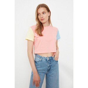 Trendyol Powder Embroidered Crop Knitted T-Shirt