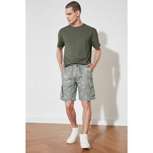 Trendyol Khaki Men's Double Flap Pocket Tropical Printed 100% Linen Shorts & Bermuda