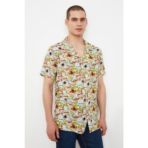 Trendyol Multi Color Men's Regular Fit Flannel Collar Short Sleeve Slogan Shirt