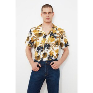 Trendyol Mustard Men Regular Fit Apron Collar Short Sleeve Tropical Shirt