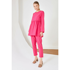 Trendyol Fuchsia Poplin Tunic Trousers Bottom-Top Suit