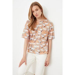 Trendyol Camel Printed Loose T-Shirt