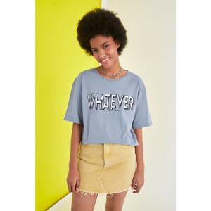 Trendyol Gray Printed Loose Knitted T-Shirt