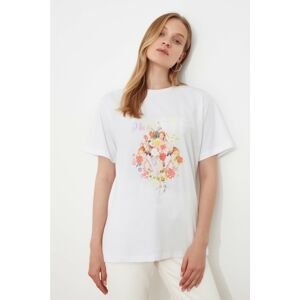 Trendyol White Printed Boyfriend T-Shirt