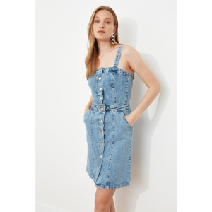 Trendyol Blue Strap Front Buttoned Denim Dress